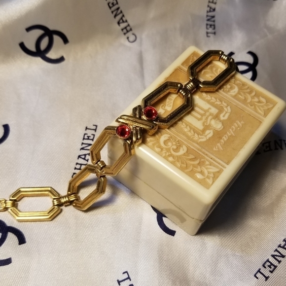 LANVIN Deco Red Crystal Bracelet ~ Vintage - Picture 6 of 8